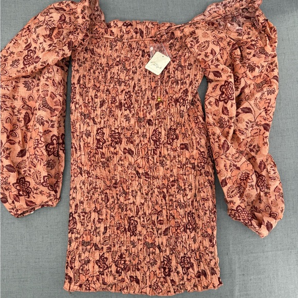 Free People Dresses & Skirts - NWT Free People Ruched Floral Balloon Boho Long Sleeve Dress Size L